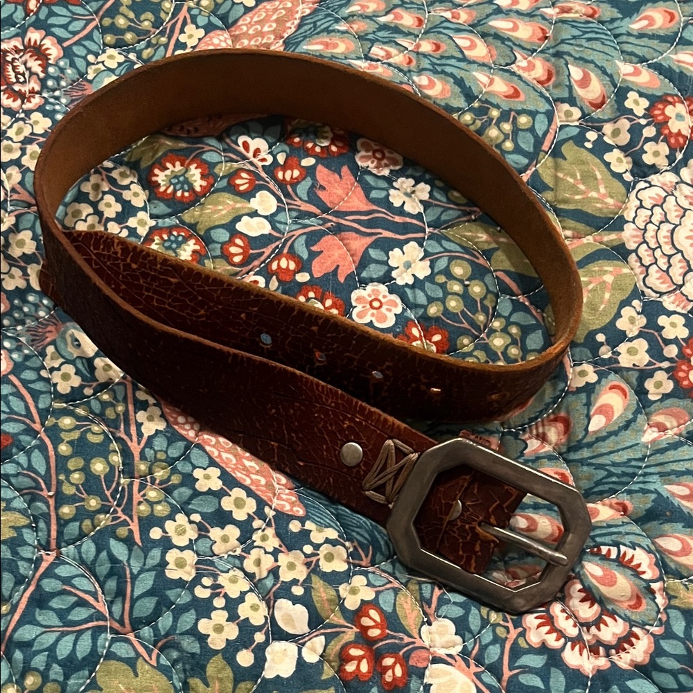 Vintage True Religion Brown Leather Belt with Distinctive Buckle